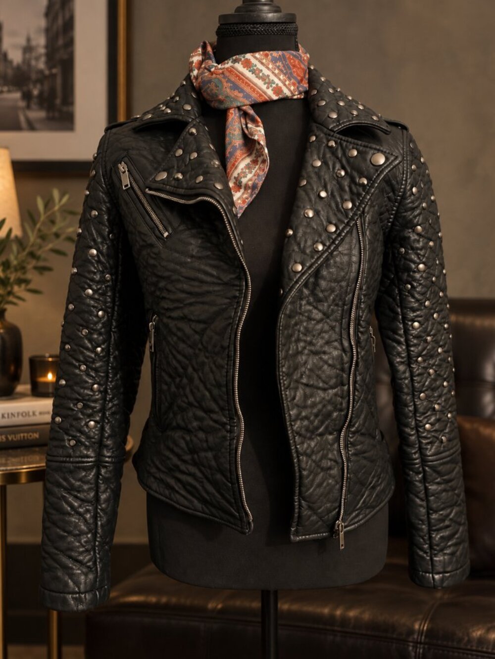 Glamorous Studded Faux Leather Moto Jacket XS Black Biker Punk Rocker Y2K - Picture 1 of 12